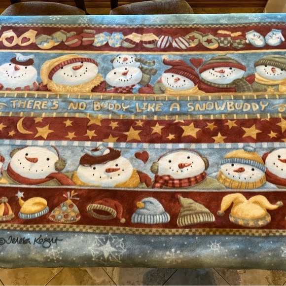 Teresa Kogut Snowman Christmas Throw Blanket “There’s No Buddy Like A Snowbuddy” - Picture 1 of 6